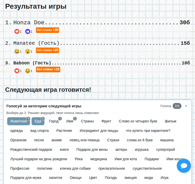 Результаты игры